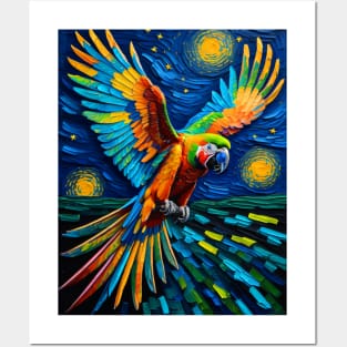 Macaw in starry night Posters and Art